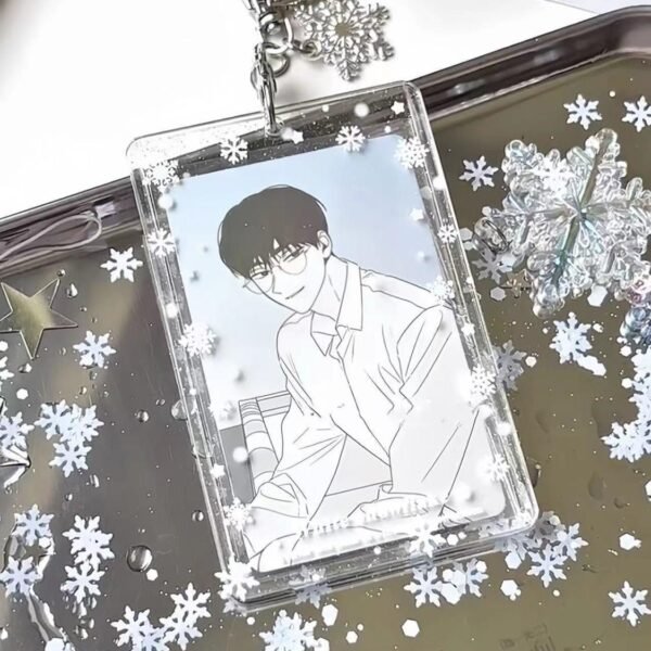 Me2U|Snowflake - Embellished Glitter Acrylic Card Holder with Snowflake Charm Keychain
