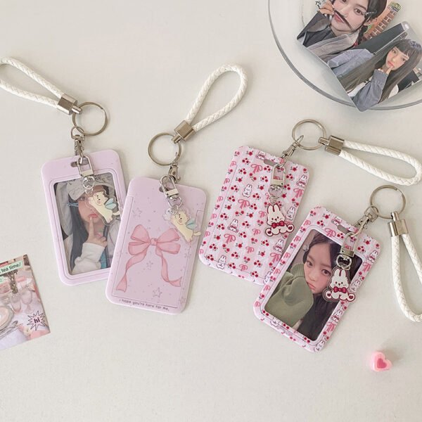 Me2U|Pastel Pink - Themed Photocard Keychain Holder with Bow & Bunny Charms