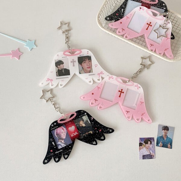 Me2U|Cute Angel Wing - Shaped Double - Slot Acrylic Photo Card Holder Charm