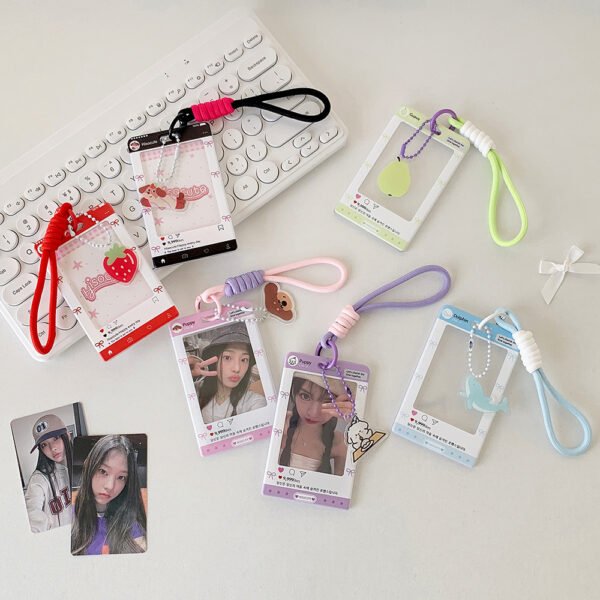 Me2U|IG - Style Korean Sliding - Cover Keychain Card Holder with Cute Charms