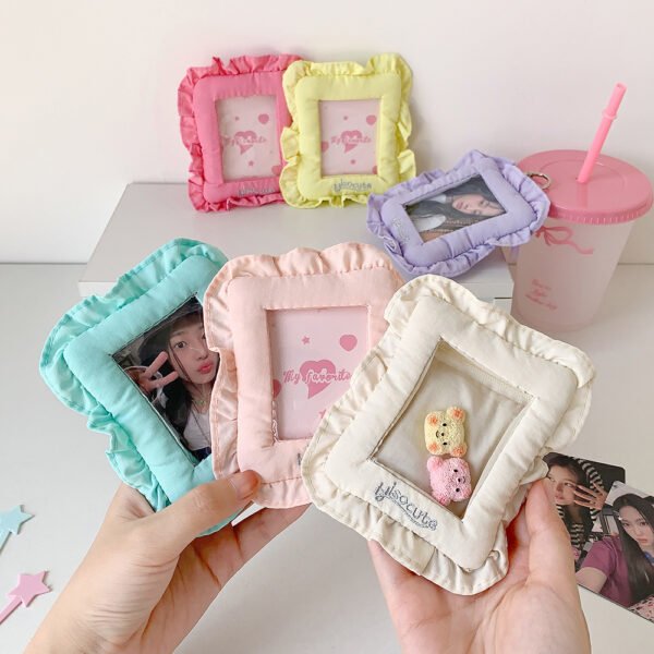 Me2U|Cute Ruffled Fabric Pillow - Style Card Holder for 3 - inch Polaroids & K - Pop Photocards (Keychain Ornament)